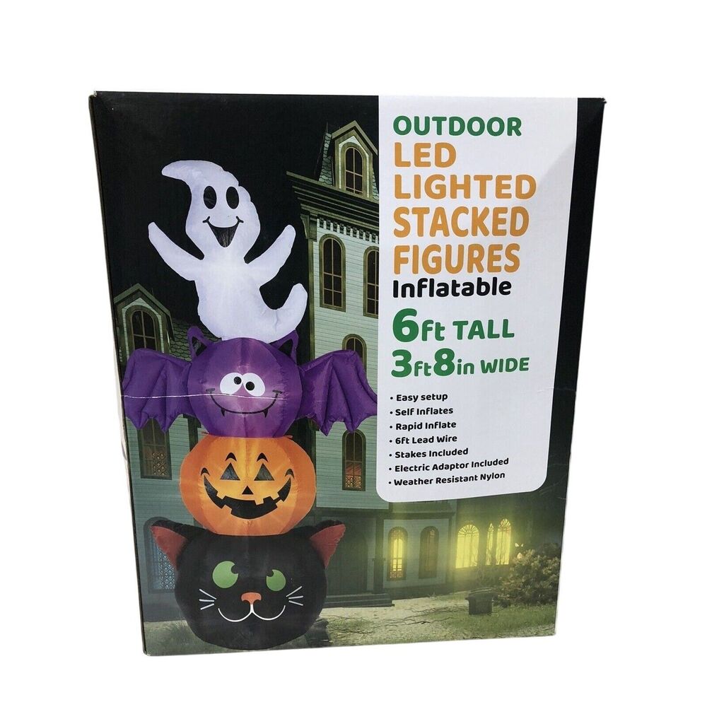 6FT Halloween Inflatable Pumpkin Stack & Ghost Outdoor LED Lights Yard Decor New